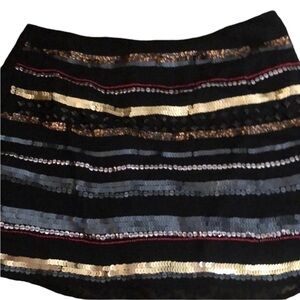 Rock & Republic size 12 black mini skirt sequin front pull on with stretch